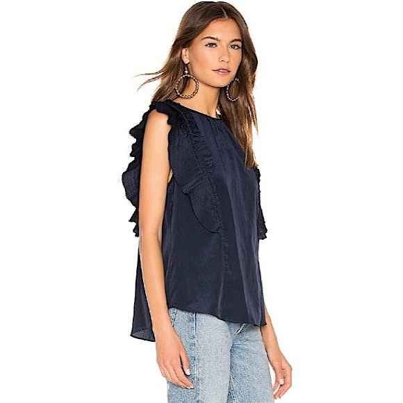 Joie Cruzita Pleated-ruffle Blouse In Midnight –– NWT - Picture 6 of 15